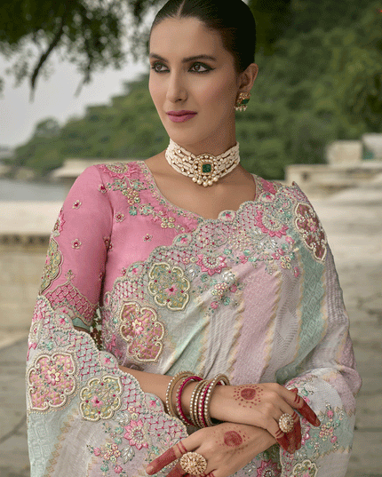 Multicolor Pure Viscose Handwork Jacquard Saree