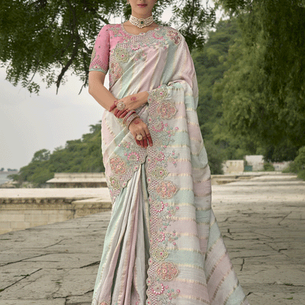 Multicolor Pure Viscose Handwork Jacquard Saree