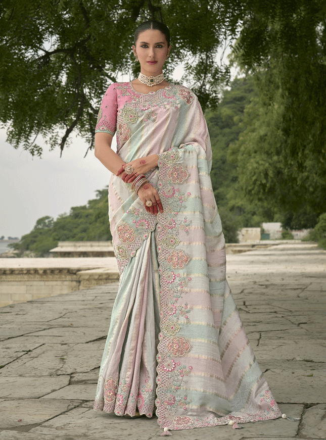 Multicolor Pure Viscose Handwork Jacquard Saree