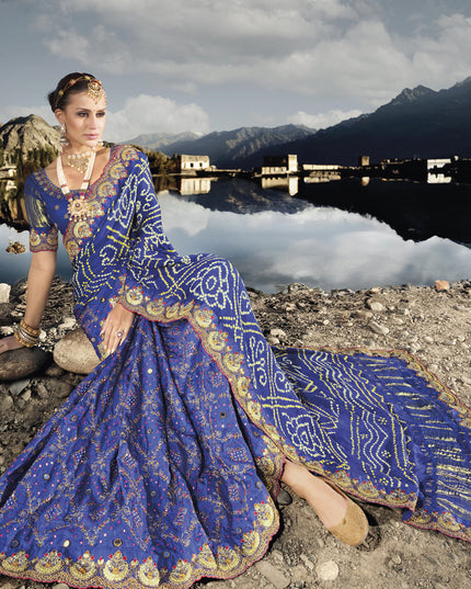 Royal Blue Heavy Bandhej Designer Saree