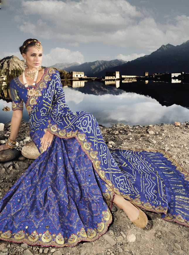 Royal Blue Heavy Bandhej Designer Saree