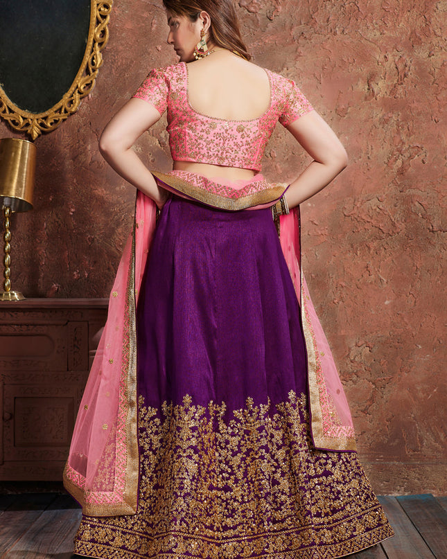Awesome Purple Mulberry Silk Embroidered Wedding Lehenga Choli
