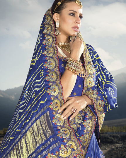 Royal Blue Heavy Bandhej Designer Saree