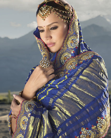 Royal Blue Heavy Bandhej Designer Saree