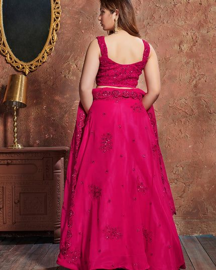 Pretty Pink Georgette Embroidered Wedding Lehenga Choli