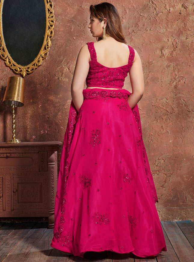 Pretty Pink Georgette Embroidered Wedding Lehenga Choli