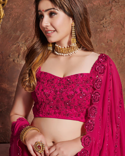 Pretty Pink Georgette Embroidered Wedding Lehenga Choli