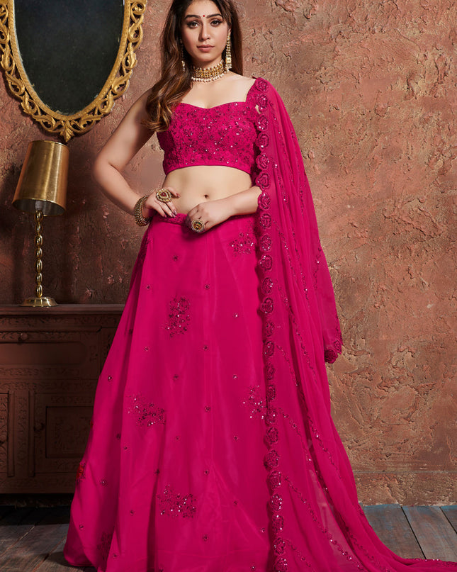 Pretty Pink Georgette Embroidered Wedding Lehenga Choli
