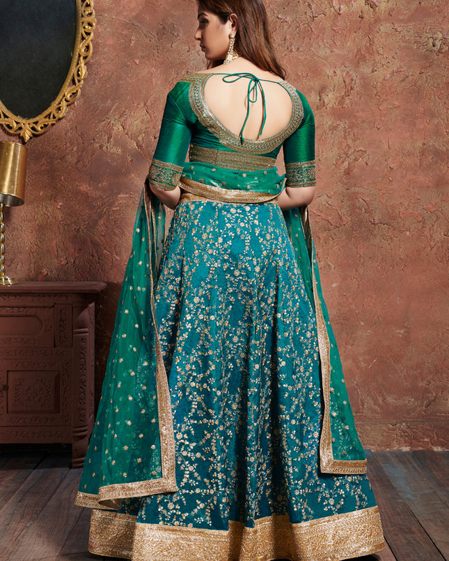 Elegant Turquoise Art Silk Embroidered Wedding Lehenga Choli