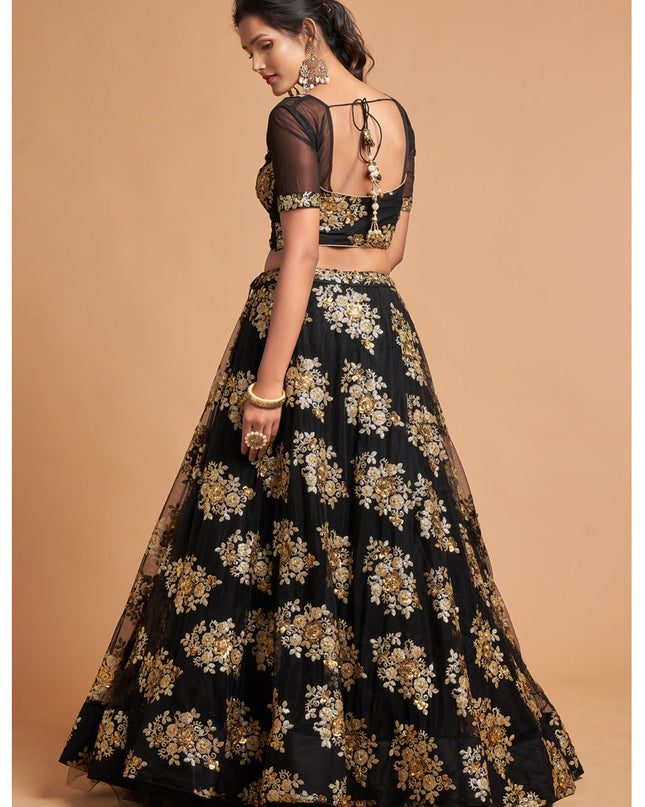 Fabulous Black Net Embroidered Designer Lehenga Choli