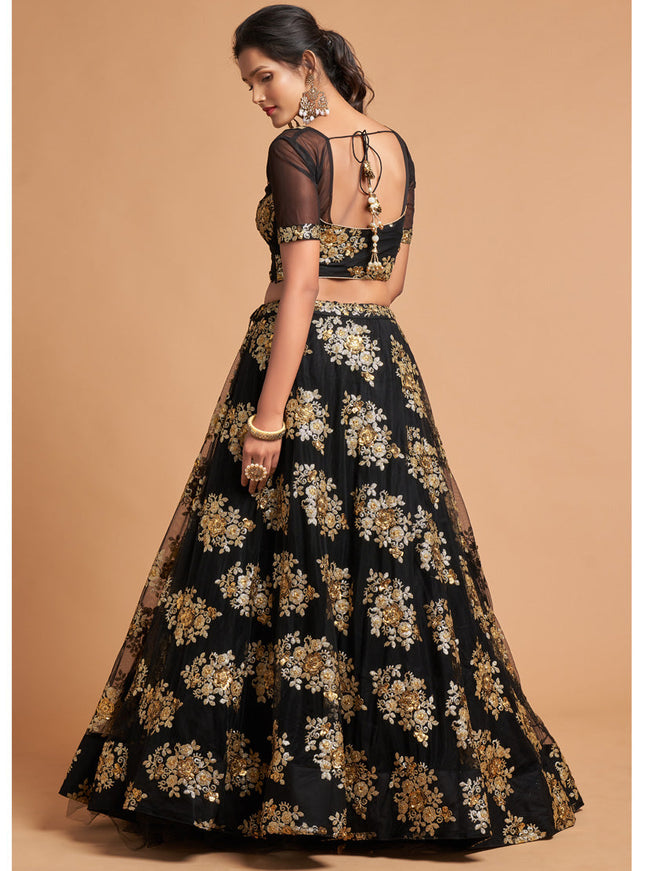Fabulous Black Net Embroidered Designer Lehenga Choli