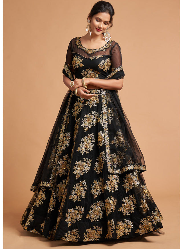 Fabulous Black Net Embroidered Designer Lehenga Choli