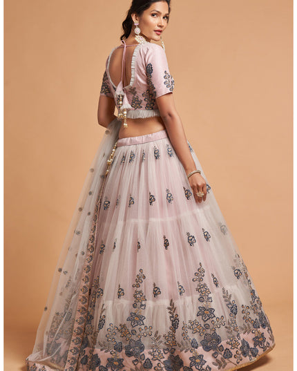 Delightful Ash Grey Net Embroidered Designer Lehenga Choli