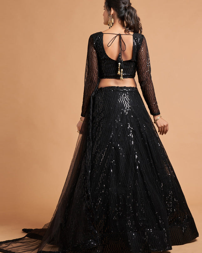 Unique Black Net Embroidered Designer Lehenga Choli