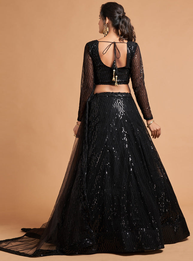Unique Black Net Embroidered Designer Lehenga Choli