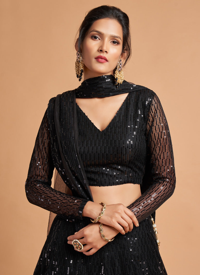 Unique Black Net Embroidered Designer Lehenga Choli