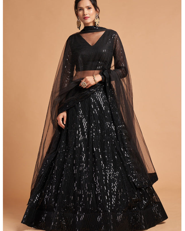 Unique Black Net Embroidered Designer Lehenga Choli