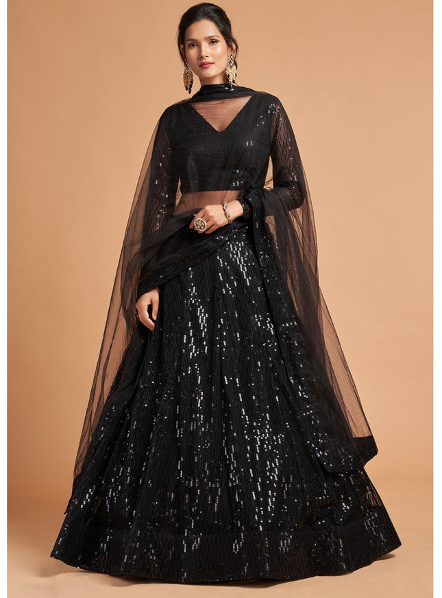 Unique Black Net Embroidered Designer Lehenga Choli