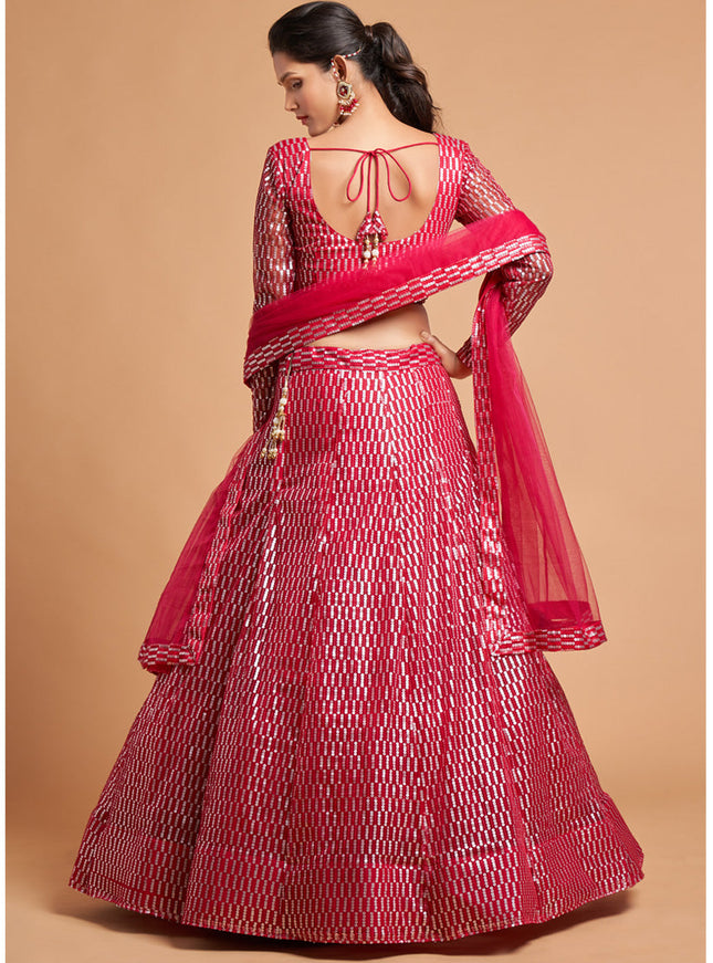 Wonderful Hot Pink Net Embroidered Designer Lehenga Choli