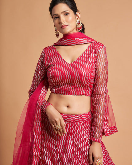 Wonderful Hot Pink Net Embroidered Designer Lehenga Choli