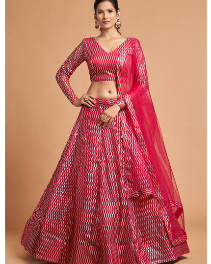 Wonderful Hot Pink Net Embroidered Designer Lehenga Choli
