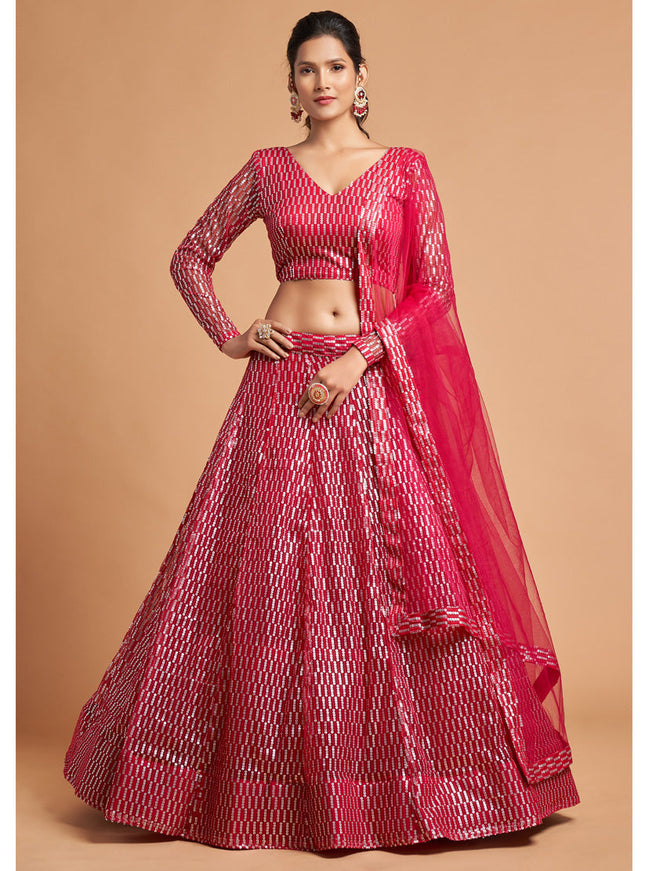 Wonderful Hot Pink Net Embroidered Designer Lehenga Choli