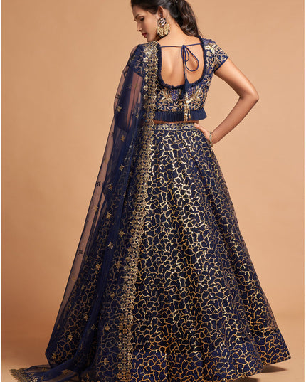Glamorous Navy Blue Net Embroidered Designer Lehenga Choli