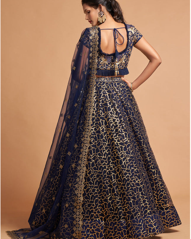 Glamorous Navy Blue Net Embroidered Designer Lehenga Choli