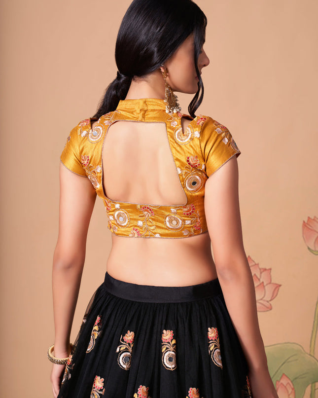 Attractive Black Net Embroidered Designer Lehenga Choli