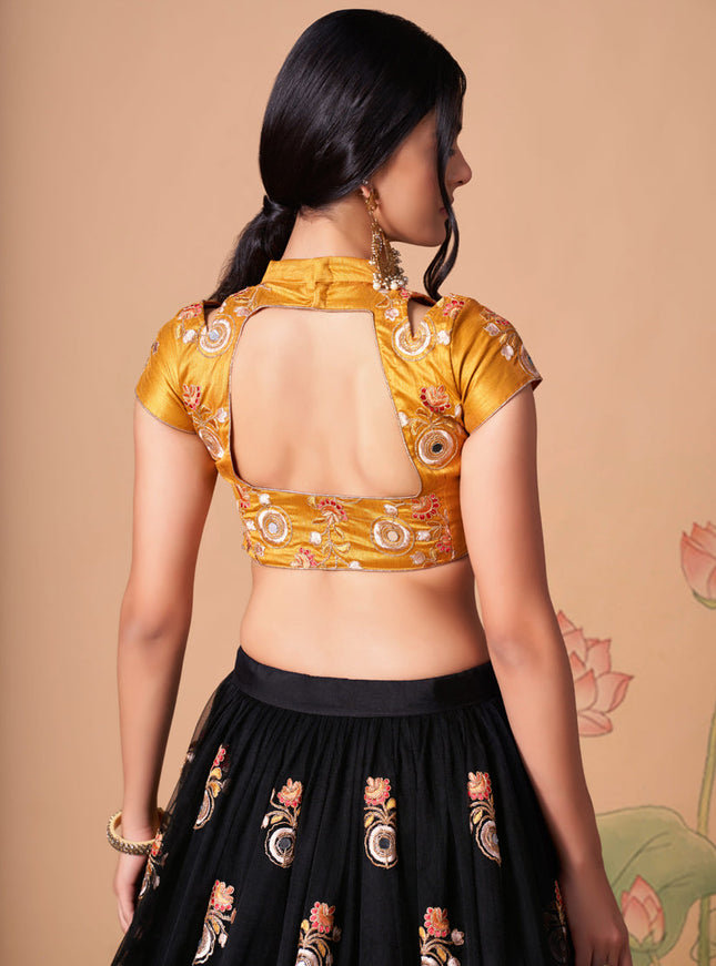 Attractive Black Net Embroidered Designer Lehenga Choli