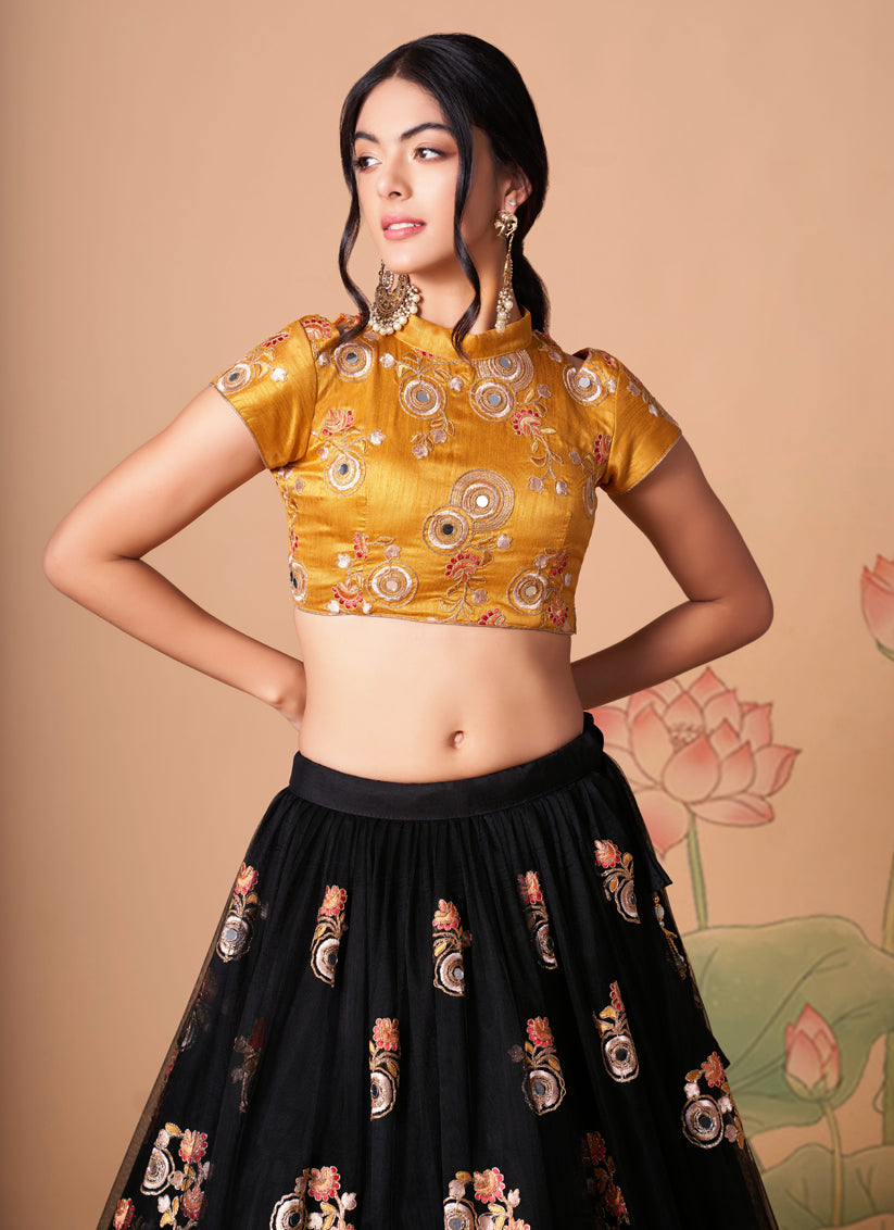 Attractive Black Net Embroidered Designer Lehenga Choli