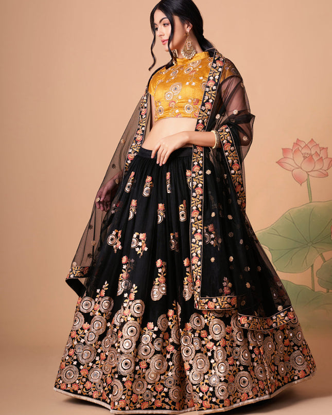 Attractive Black Net Embroidered Designer Lehenga Choli