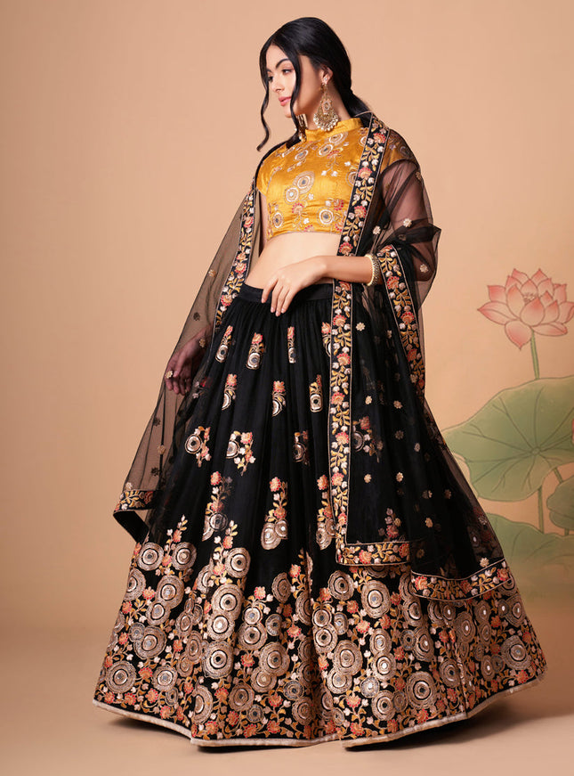 Attractive Black Net Embroidered Designer Lehenga Choli