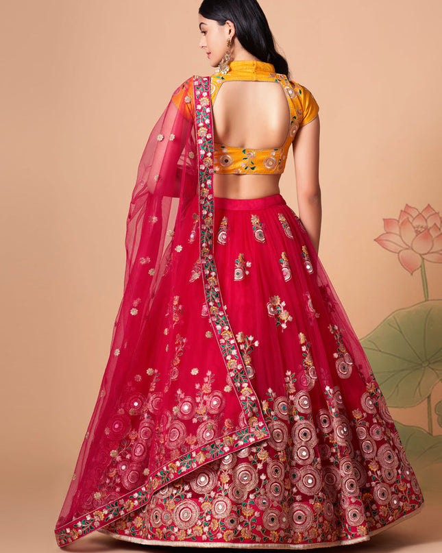 Outstanding Hot Pink Net Embroidered Designer Lehenga Choli