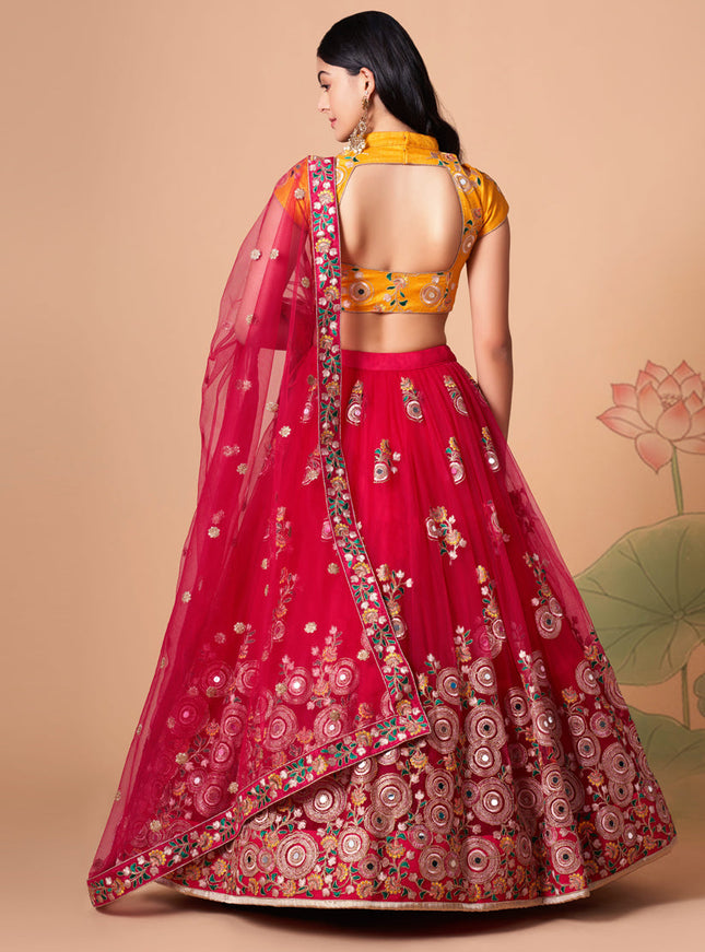 Outstanding Hot Pink Net Embroidered Designer Lehenga Choli