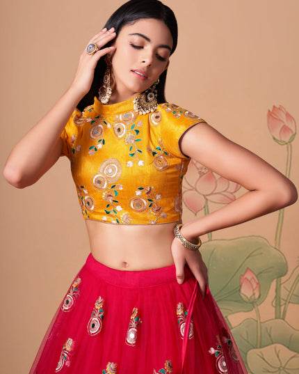 Outstanding Hot Pink Net Embroidered Designer Lehenga Choli