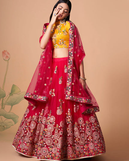 Outstanding Hot Pink Net Embroidered Designer Lehenga Choli