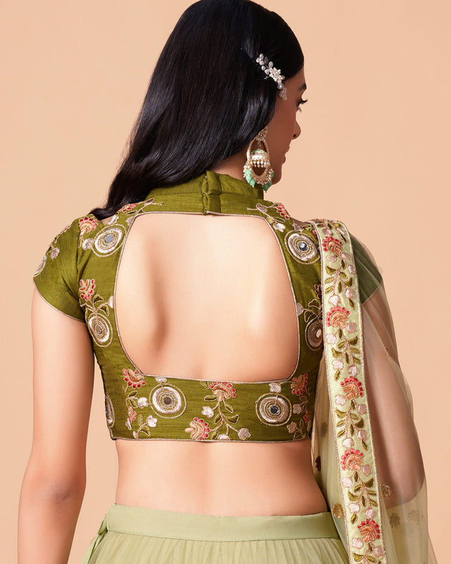 Gorgeous Pastel Green Net Embroidered Designer Lehenga Choli