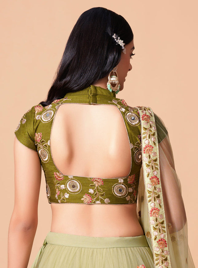 Gorgeous Pastel Green Net Embroidered Designer Lehenga Choli