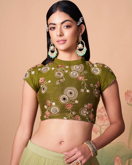 Gorgeous Pastel Green Net Embroidered Designer Lehenga Choli