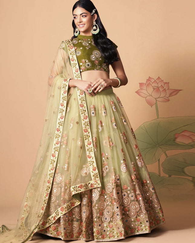 Gorgeous Pastel Green Net Embroidered Designer Lehenga Choli