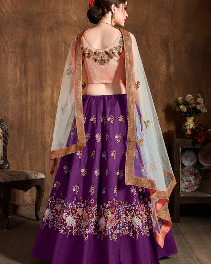 Stunning Purple Raw Silk Embroidered Designer Lehenga Choli