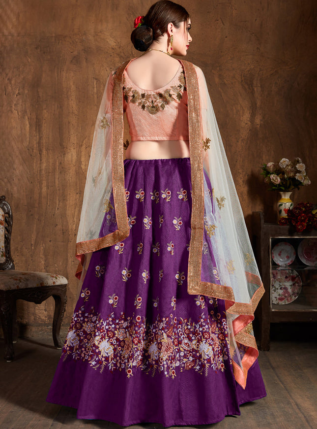 Stunning Purple Raw Silk Embroidered Designer Lehenga Choli