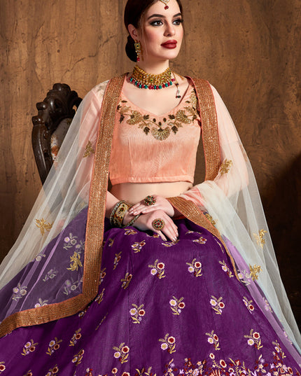 Stunning Purple Raw Silk Embroidered Designer Lehenga Choli
