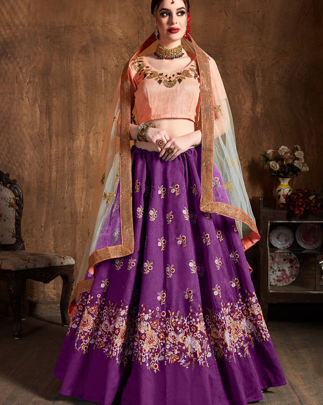 Stunning Purple Raw Silk Embroidered Designer Lehenga Choli