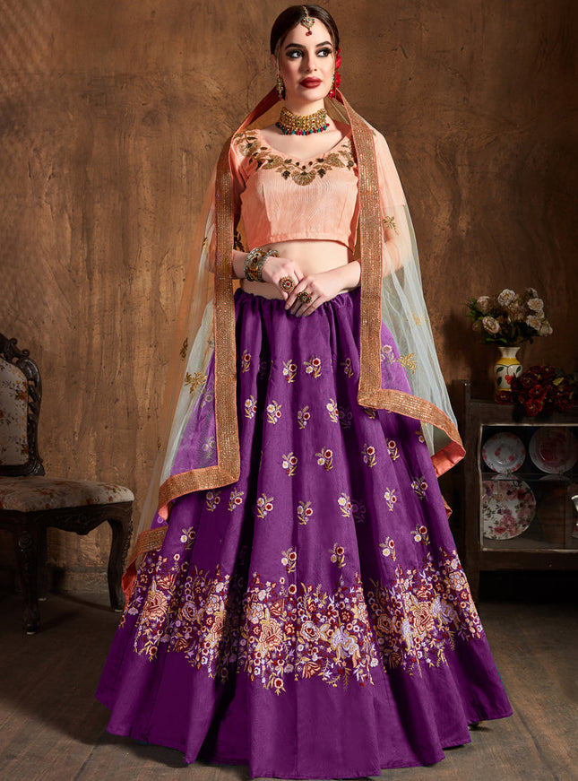 Stunning Purple Raw Silk Embroidered Designer Lehenga Choli