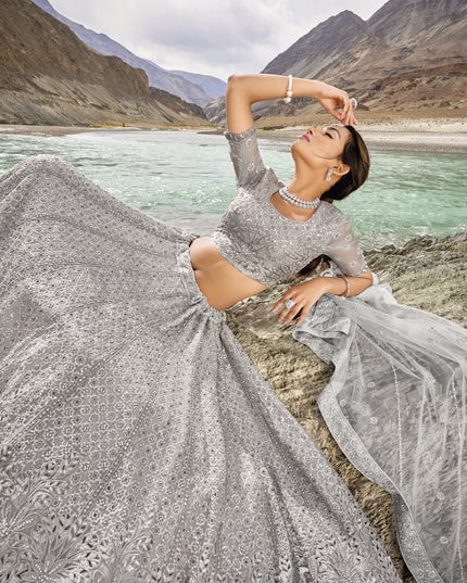 Grey Heavy Designer Lehenga Choli Set