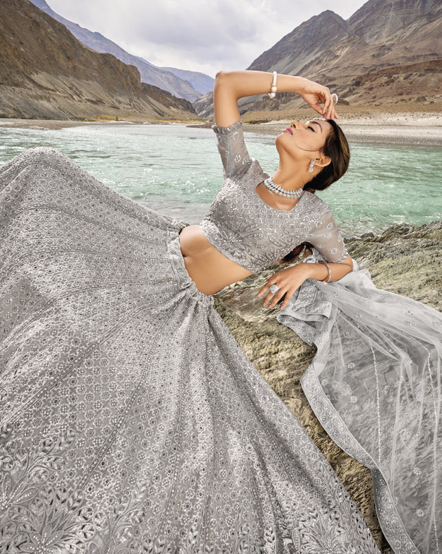 Grey Heavy Designer Lehenga Choli Set