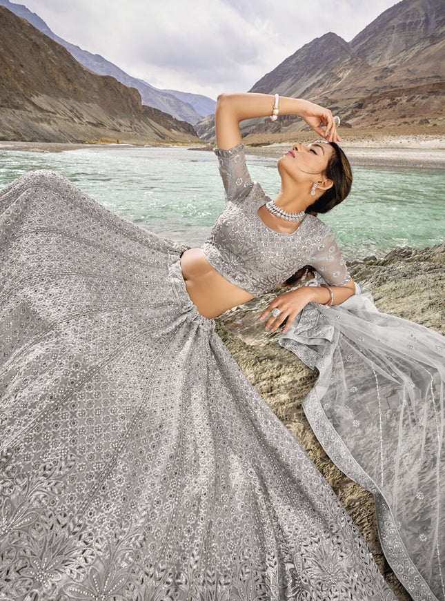 Grey Heavy Designer Lehenga Choli Set