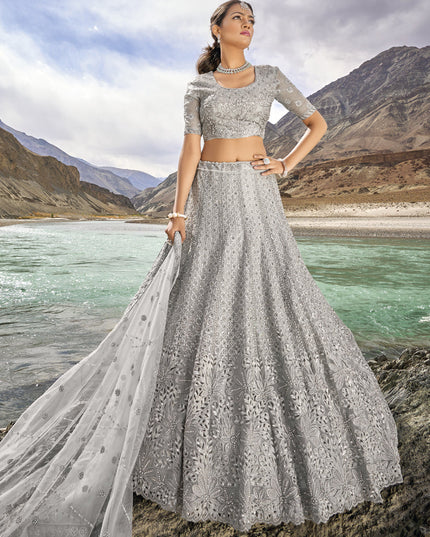 Grey Heavy Designer Lehenga Choli Set